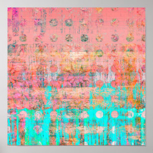 Poster Peinture patinée de point de polka de corail et de