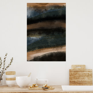 Poster Peinture Paysage Abstrait Art Tons Terre Noire