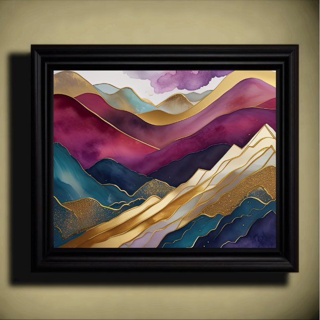 Poster Peinture Paysage Abstrait Or Purple Bleu (Créateur téléchargé)