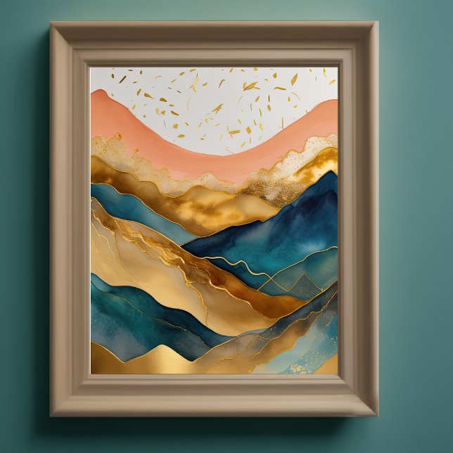 Poster Peinture Paysage Abstrait Peach Gold Peach Blue II (Créateur téléchargé)