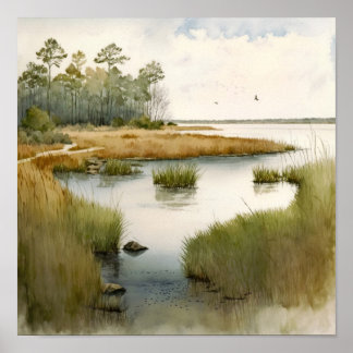 Poster Peinture Paysage des marais