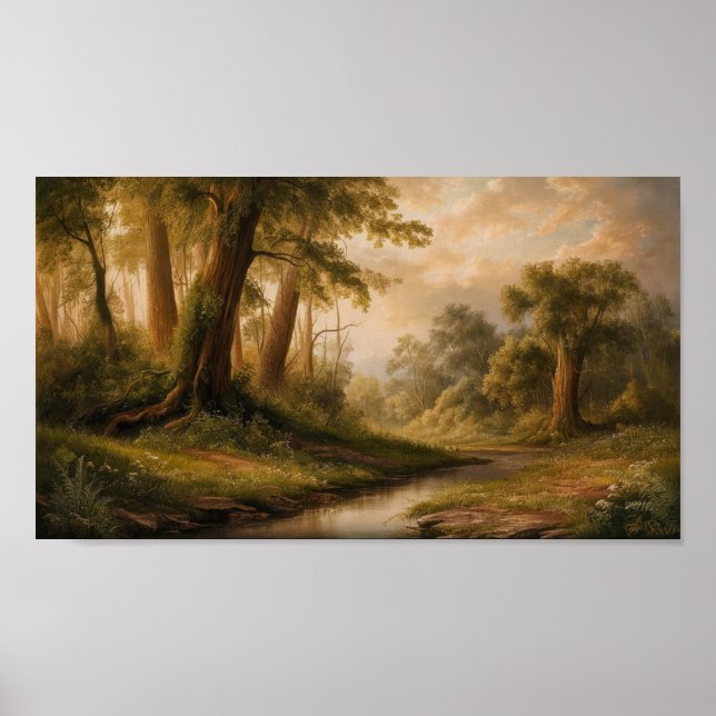 Poster Peinture paysage forestier enchantée (Devant)