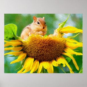 Poster Peinture photo de tournesol jaune écureuil