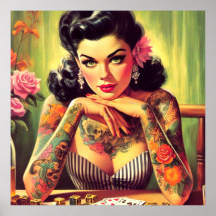 Poster Peinture Portrait en tatouage