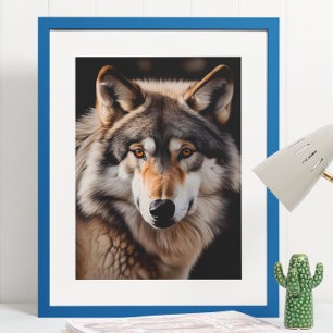 Poster Peinture Réaliste Loup Portrait Cabine Faune