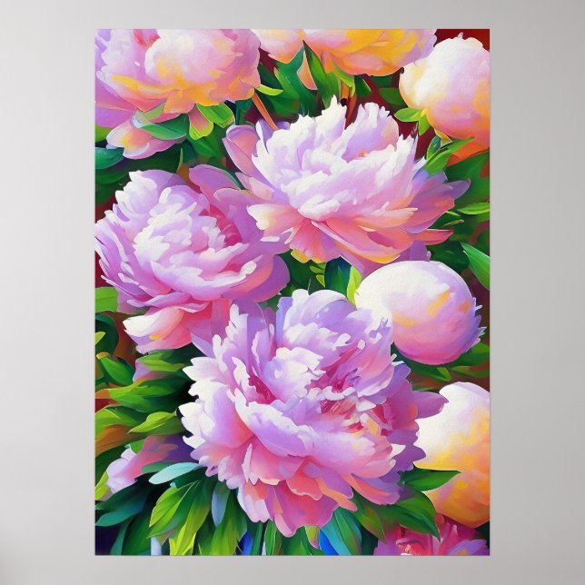 Poster Peinture rose Peony, Peonies Flower Wall Art (Devant)