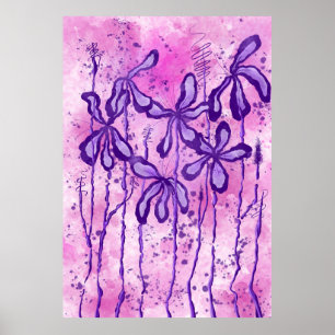 Poster Peinture rose / violet Splatter & Lys