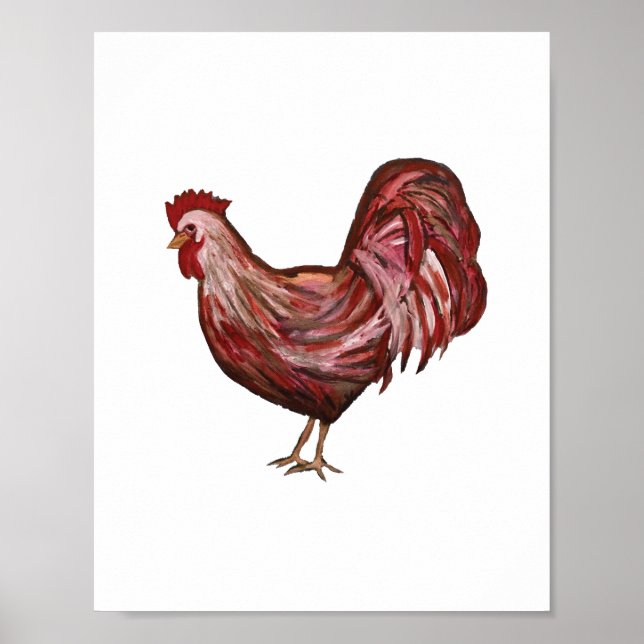 Poster Peinture rouge Rooster Art Décor Agritouriste Impr (Devant)