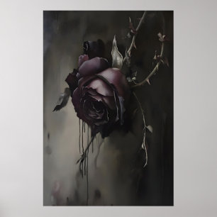 Poster Peinture sombre de rose gothique, nature morte flo