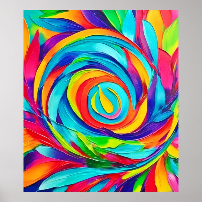Poster Peinture spirale psychédélique florale vibrante (Devant)