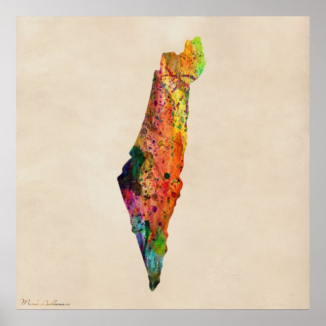 Poster Peinture sur la carte d'Israël (Devant)