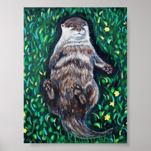 Poster Peinture sur la loutre de rivière relaxante
