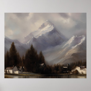 Poster Peinture sur neige au lac - Art d'hiver