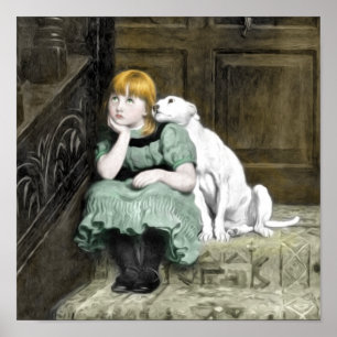 Poster Peinture victorienne d'une fille adorant un chien