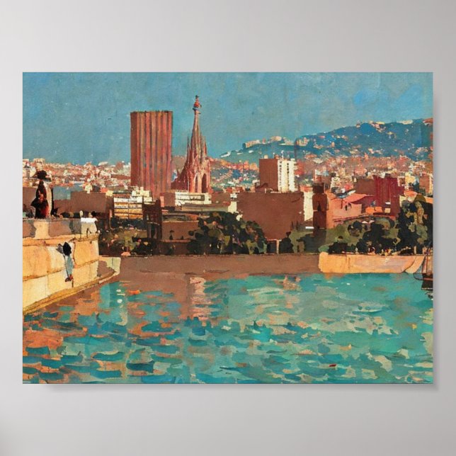 Poster Peinture vintage de Barcelone (Devant)