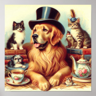 Poster Peinture Vintage de chien mignonne