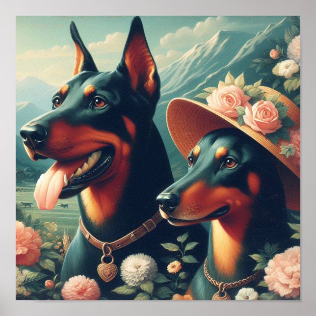 Poster Peinture vintage Doberman (Devant)