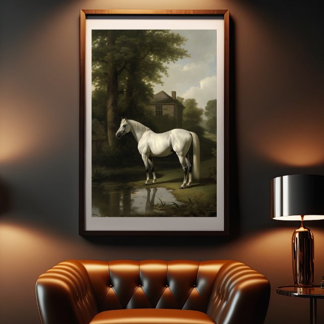 Poster Peinture vintage équestre blanche Cheval (Créateur téléchargé)