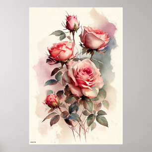 Poster peintures murales roses générées par ai style vint