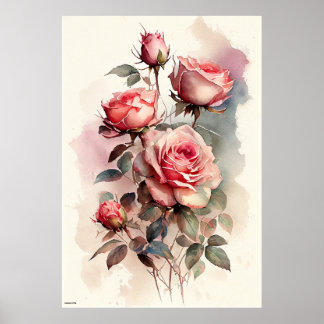 Poster peintures murales roses générées par ai style vint