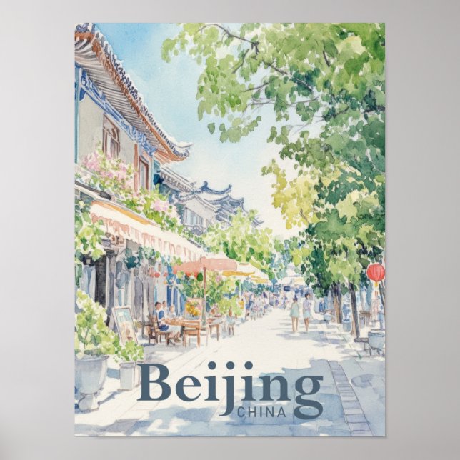 Poster Pékin Chine Aquarelle Peinture Voyage (Devant)
