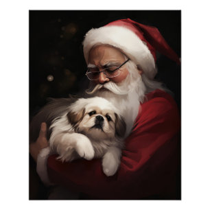 Poster Pékinois avec le Père Noël Noël Festif