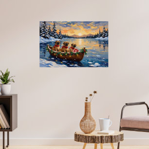 Poster Pékinois Bateau de Noël Vacances