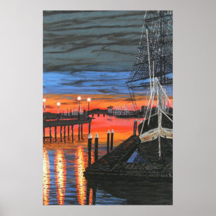 Poster Pèlerin à l'aube Dana point port peinture