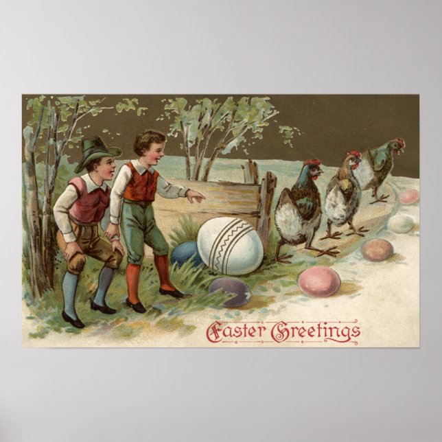 Poster Pèlerins pointant des oeufs de Pâques (Devant)