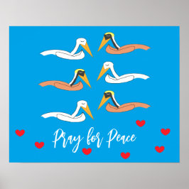 Poster Pélicans priant pour la paix :
