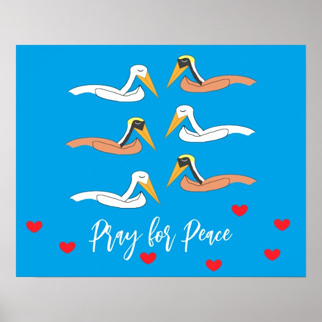Poster Pélicans priant pour la paix : (Devant)