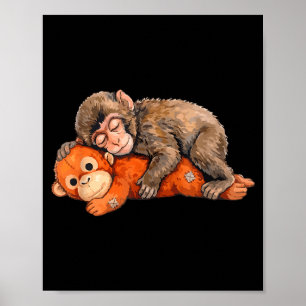 Poster Peluche singe Punch mignon bébé singe avec peluche