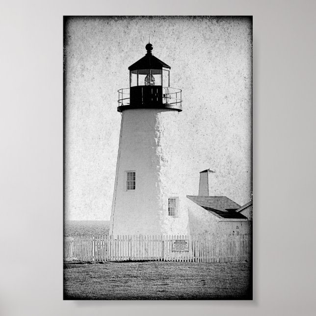 Poster Pemaquié Point Maine Phare Noir et Blanc (Devant)