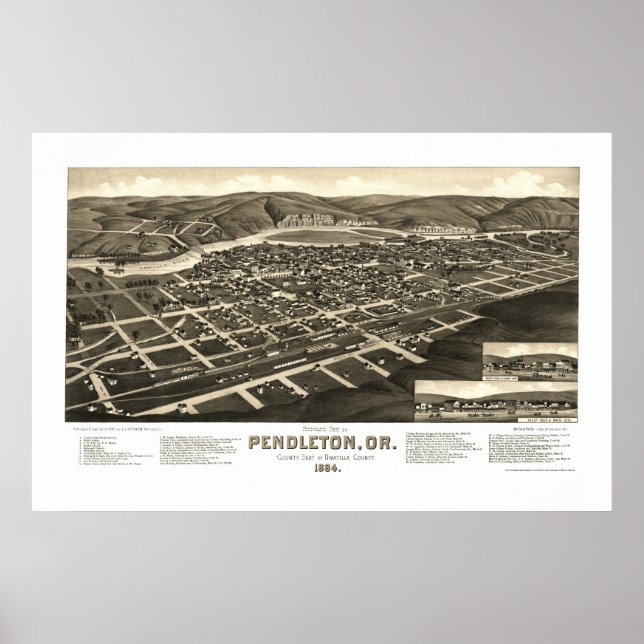 Poster Pendleton, OU Carte panoramique - 1884 (Devant)