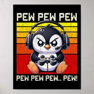 Poster Pengouin Joueur Pew Drôles Jeux Vidéo Vintage Garç