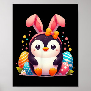 Poster Penguin Bunny Jour de Pâques Enfants Garçons Fille