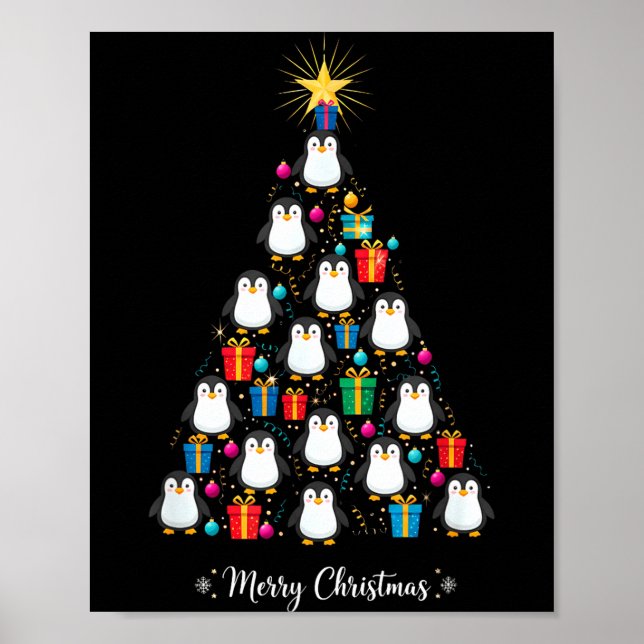 Poster Penguin Christmas Tree Xmas Day Holiday Men &amp;  (Devant)