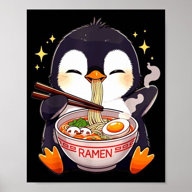 Poster Penguin Eating Ramen  (Devant)