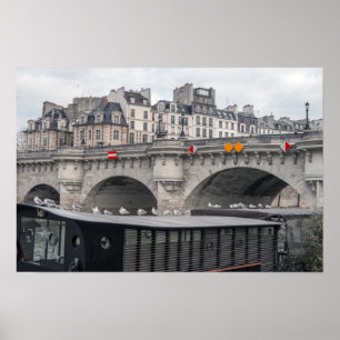 Poster Péniche près du Pont Neuf - Paris, France