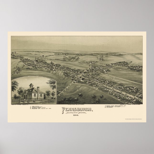 Poster Pennsburgh, PA Carte panoramique - 1894 (Devant)