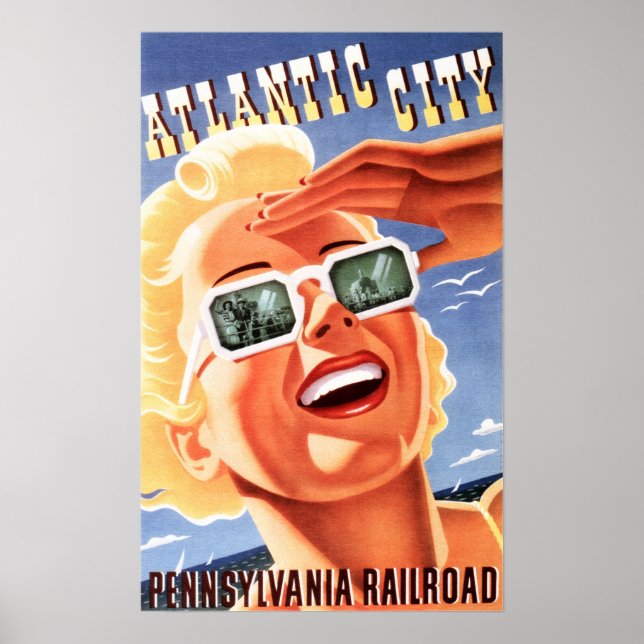 Poster Pennsylvanie ATLANTIC CITY Railroad Old Travel (Devant)