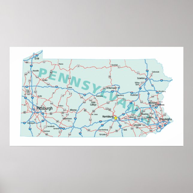 Poster Pennsylvanie Interstate Map Imprimer (Devant)