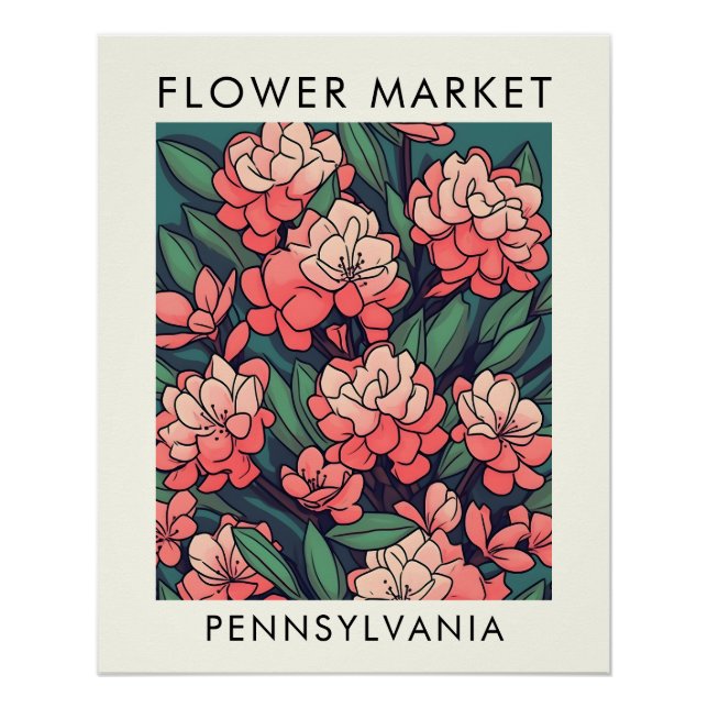 Poster Pennsylvanie State Mountain Laurel Flower Market (Devant)