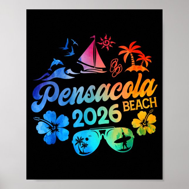 Poster Pensacola Beach Florida 2026 Vacation Tie Dye Summ (Devant)