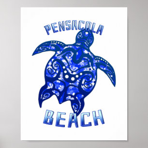 Poster Pensacola Beach Floride Vacances Tortue tribale