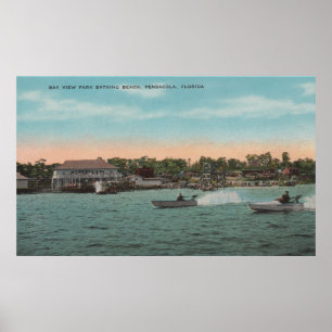 Poster Pensacola, FL - vue de baie de plage avec la