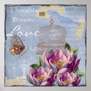 Poster Pensées de l'amour victorien Rêves Papillon Cage à