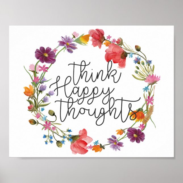 Poster Pensez À Des Pensées Heureuses, Citation Inspirati (Devant)