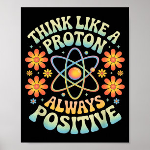 Poster Pensez comme un proton toujours positif dicton drô
