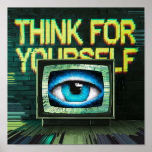 Poster Pensez par vous-même Télévision rétro Glitch du gl